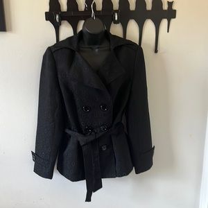 Double breasted lined belted black jacket
